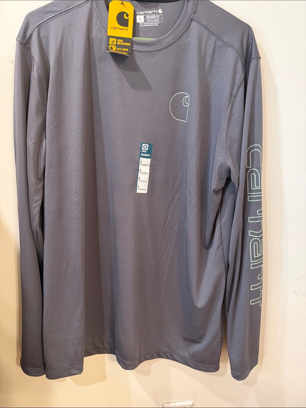 Carhartt Long-Sleeve Performance Tee in Slate Gray with Mint Logo